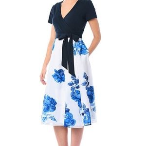 Mixed Media Rose Print Wrap Dress